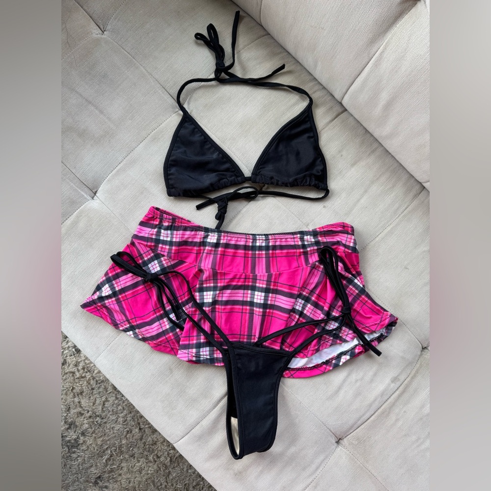 Teensy Weensy sexy swimwear schoolgirl skirt coverup thong bikini